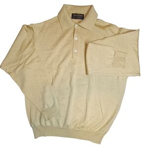 Harry Rosen Camel Muted Yellow Merino Silk Cashmere Long Sleeve Polo Shirt L